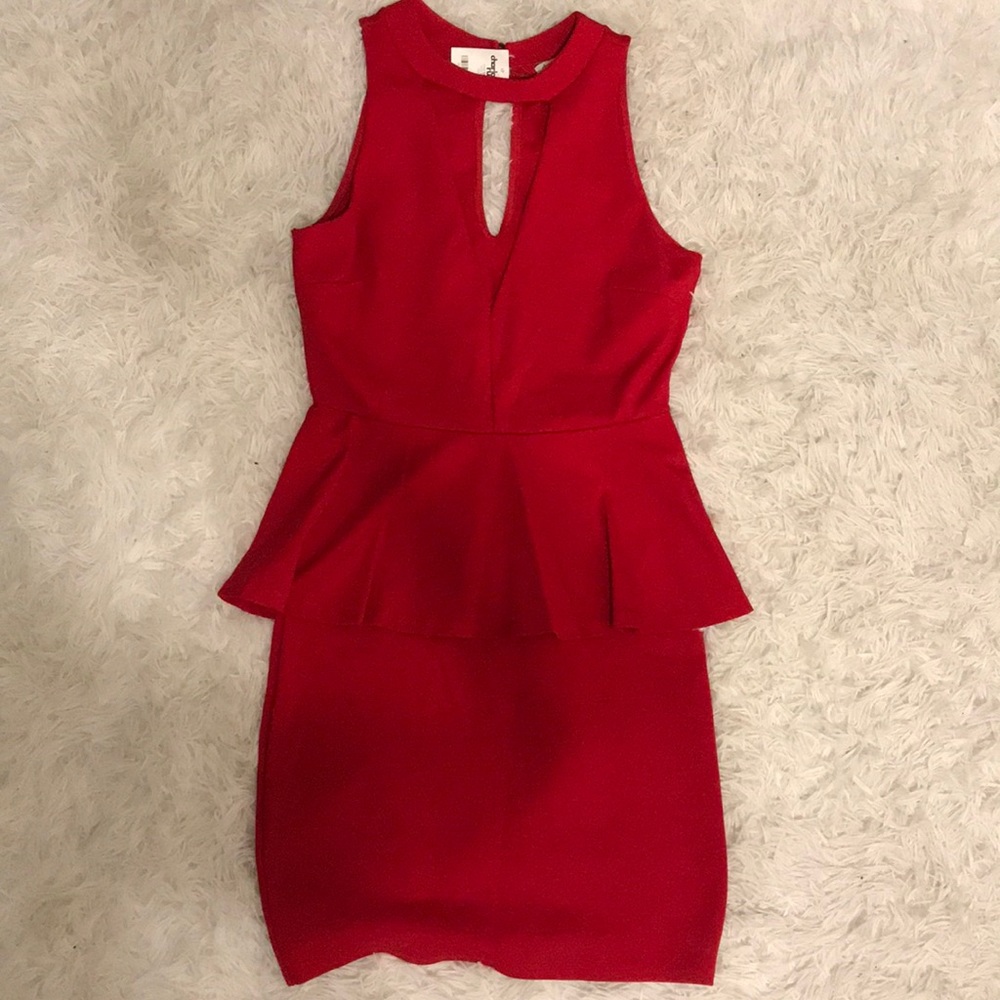 Red, Peplum, Bodycon Dress